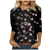 Ženska modna casual Three Quarter rukava Print Okrugli pulover za izrez Top bluza crna m