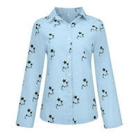 Košulje za žene Ležerne prilike za jesen Zimska bluza dugih rukava za ispis majica Cardigan Blue XXL
