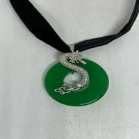 Vintage Green Jade Dragon Choker srebrni kraj ogrlica Privjesak