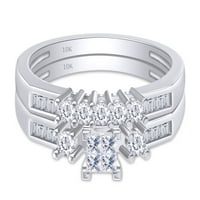 Bijeli prirodni dijamantni svadbeni prsten set u 10k bijelo zlato