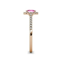 Oval 7x ružičasti safir i dijamantni zaručnički prsten 1. Carat TW u 14K ružičastog zlata.Size 7.0