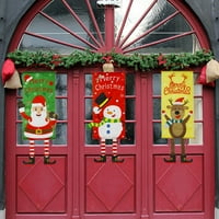 Hesoicy Merry Božić Santa Elk Snowman Print Viseći noge Banner Flag Xmas Decor Door