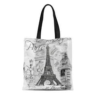 Platno torba francuska Pariz Eiffel Tower Collage Black Paint Vintage Reusable torba na rame Trgovinske
