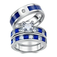 Parovi prstenovi za vjenčani prsten 10kt Black Gold pozlaćeni plavi safir CZ Titanium bend 3pc
