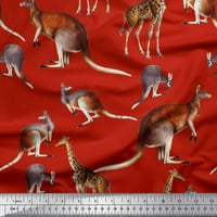 Soimoi Crvena pamučna pamučna tkanina Kangaroo i žirafa Životinjsko štampano tkaninsko dvorište široko