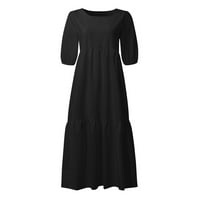 Sjetne haljine za čišćenje za žene Čvrsti okrugli izrez A-line srednje duljine labave haljine kratkih