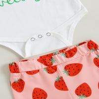 Baby Girl Ljeto odijelo Pismo Ispis Fly rukava za rušenje ROMPER jagoda za ispis hlače za hlače za glavu