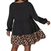 Ženska plus veličina haljina casual leopard print v vrat a linija crna 2xl