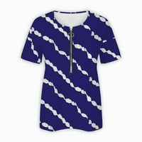 Penskaiy ženska modna labava udobnost V-izrez Zip Ispis kratkih rukava Top bluza Mother Day Pokloni