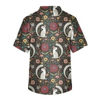 Umitay Plus size za piling Muški ispis kratkih rukava V-izrez V-izrez Radni bluza Šipka džep njegovateljica