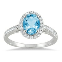 Ženski plavi Topaz i dijamantski halo prsten u bijelom zlatu od 10k