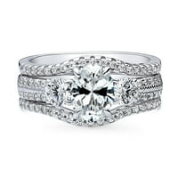 Sterling srebrni 3-kamen vjenčani prsten za vjenčanje ovalni kubni cirkonijski CZ prsten za žene, rodijumske