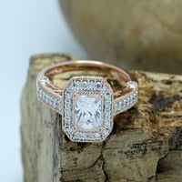 Princezo rezan bijeli kubični cirkonijski zaručni prsten u 14K ružičastog zlata preko srebra sterlinga