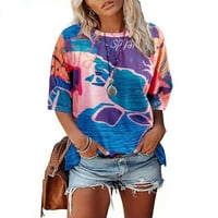 Scyoekwg Womens T majice Udobni blok u boji Grafički tees Loot Fit Trendy Ljeto kratki rukav vrhovi