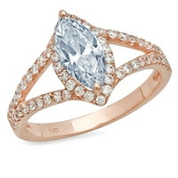 1. CT Sjajan markizni rez simulirani plavi dijamant 14k Rose Gold Halo Pasijans sa Accenting prstenom
