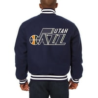 Muški JH Dizajn Navy Utah Jazz Veliki i visoki vunena jakna sa kožnim logotipom