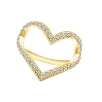 0. Carat Okrugli oblik Bijeli prirodni dijamant Otvoreno Otvoreno srce Obećaj u 14K žuti zlatni prsten