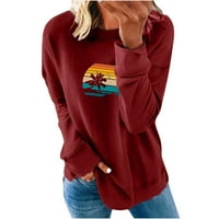 Ženska ležerna dukseva Hoodie Ispis dugih rukava Okrugli vrat Na vrhu Trendy Comfy pulover majice