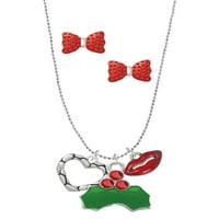 Delight nakit Silvertone Open šljunčani srčani božićni ljubimac šarm ogrlica i studen minđuše