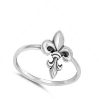 Fleur-de-lis oksidirani cvijet midi prsten. Sterling srebrna traka nakita Ženska muško Unizno veličine 6