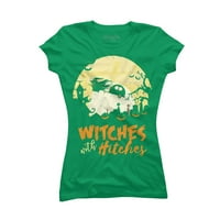 Halloween Camping Witchs HITCHES Funny Juniors Kelly Green Graphic Tee - Dizajn ljudi M
