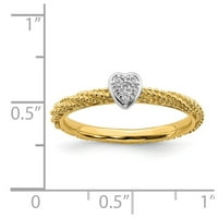Sterling srebrni dijamantski slaganje žuto pozlaćene srčane prsten večno veće