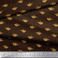 Soimoi smeđa svilena tkanina ptica i tačkica Ispis tkanine sa dvorištem širom