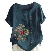 Aktivne odjeće za žene Ljeto pamuk s kratkim rukavima okruglo dugme za okrugli vrat cvjetni ispisani