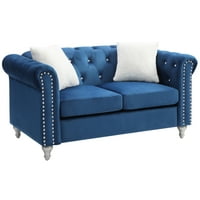 Raisa nameštaja strasti u. Navy Blue Velvet 2-Seater kauč sa jastukom od 2 bacanja