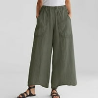 Ženske pakete i posteljine pantalone Baggy Solid Comfy elastične struke Široke pantalone s džepovima