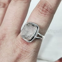 Prirodni kvarcni prsten ruže, grubi kvarcni čarobnjak, rodni kamen, boemski prsten, sterling srebrna,