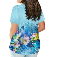 TOBCHONP Udobne majice pulover za žene majica kratkih rukava za žene cvjetni print ženske odjeće plavi