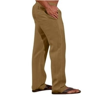Ecqkame Muške posteljinske hlače Čvrsto povremeni elastični pojas Pocket pamučne panele pane pantalone