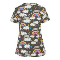 Ljetni vrhovi za žene DisablesHort rukava V-izrez TEE Radno cvjetno ispis Uniform BluZA majica Tee