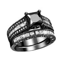 Mnjin Square Crna bijela boja Kubični cirkonij Bridal Rhinestone Angažman prsten Full Diamond cirkonijski
