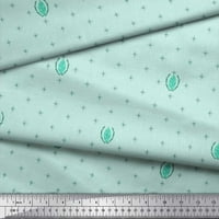 Soimoi Green Japan Crepe Saten Tkaninski listovi i zvjezdica Simbol za ispis tkanine sa širokim dvorištem