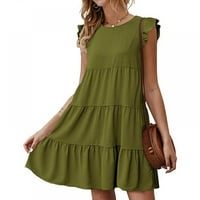 Ženska ljetna haljina rukavac rukavac rukavac s rukavima okrugli vrat Mini haljina pune boje labavi
