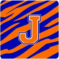 Monogram - Tiger Stripe - Plava narandžasta pjena za podmetačice Početno slovo J, Set - 4