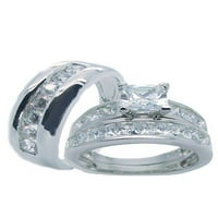 Njegova njena srebrna princeza CZ CZ Vjenčani prsten set