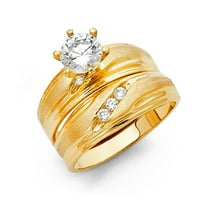 Jewels 14k žuti zlatni okrugli kubični cirkonijski CZ Vjenčani opseg i angažman mladenkini prsten Dvije
