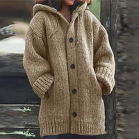Ženska solidna boja Jednosmjerna džepa s kapuljačom toplim pletenim džemper-kaputima Top Hot6SL4885493