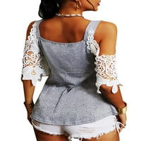 Springttc Ženska čipkasta patchwork Regularna bluza Slatko s ramena