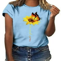 Ležerni cvjetni leptir suncokret za bluzu za ispis Osnovni okrugli vrat Kratki rukav Top Slim-Fit Daily