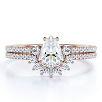 Pear u obliku realnog dijamanta poluvremena ventilatni vjenčani prsten u 10k Rose Gold - Contour Wedding