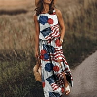Žene 4. jula haljina američka zastava HEM prorez duga haljina, ljetni štedni prostor