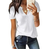 Ženska bluza SOIGHXZC kratki rukav Šifonske košulje od pune boje V Vretovi na vratu ActiveWear casual