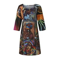 Ženska modna afrička vintage Print Srednji rukav V izrez Casual Mini haljina Ženska vintage Print Mid