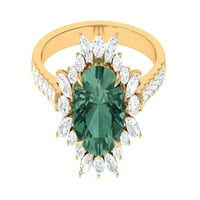 Priroda nadahnuta cvjetni prsten sa stvorenim zelenim safirom i moissitnim, 14k žutom zlatom, SAD 12.50