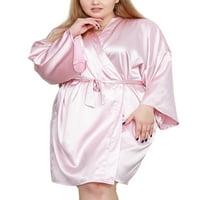 Prednjeg swalk dame Catumrobe V izrez Nighthowns Plus size Robe Spa Betted Robes Dugi rukav pidžami ružičasta 1xl