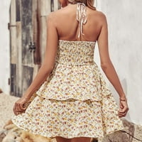 Mini haljine za žene modni ljetni boho cvjetni ispis sunčevih rukava bez rukava elastična struka tirena